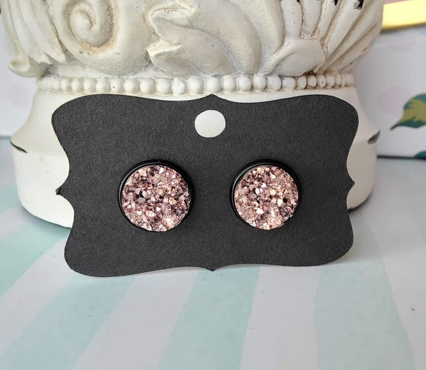 ROSE GOLD Black Bezel Druzy Earrings