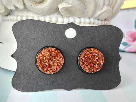 BURNT ORANGE GLITTER Black Bezel Druzy