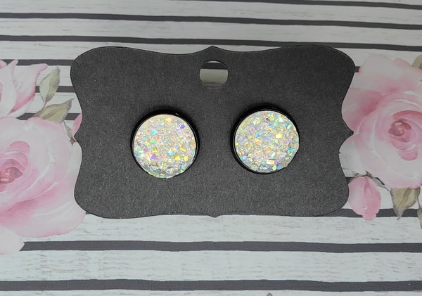 CLEAR CONFETTI Black Bezel Druzy Earrings