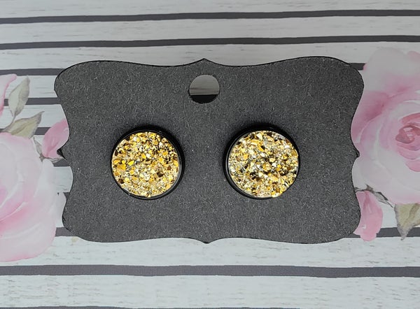 GOLD Black Bezel Druzy Earrings