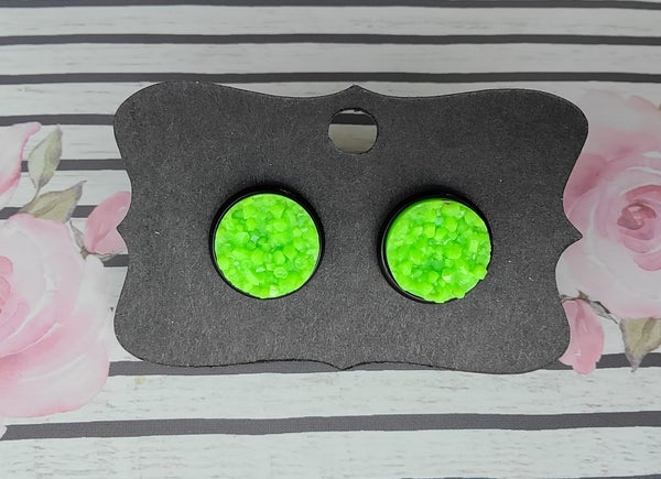 NEON GREEN Black Bezel Druzy Earrings