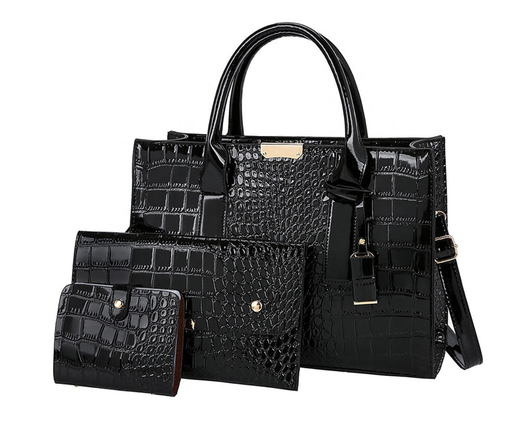 Faux Crocodile 3pc Purse Set