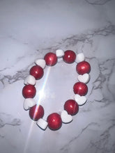 Load image into Gallery viewer, Red Wood Beads &amp; White Hearts
