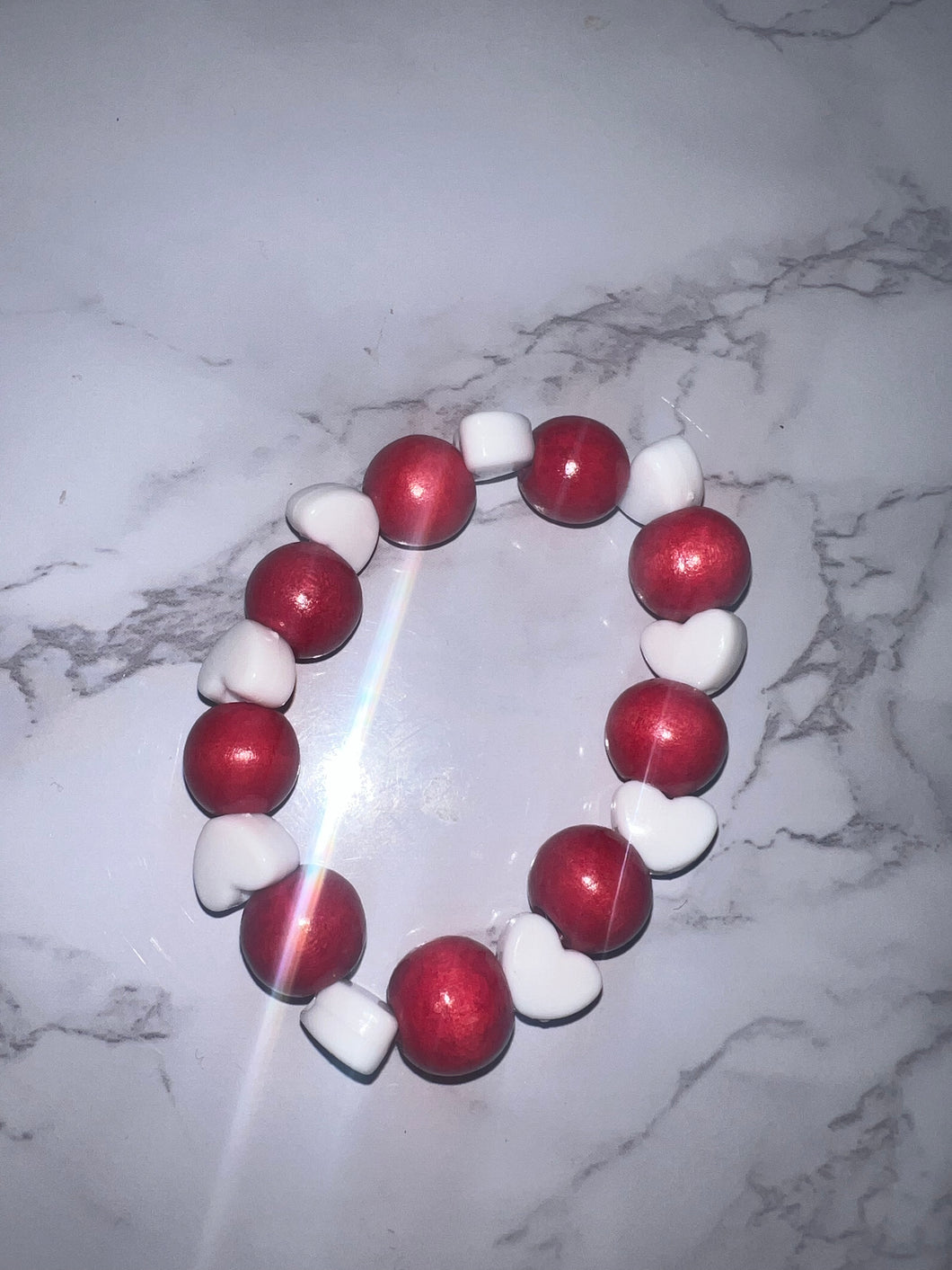 Red Wood Beads & White Hearts