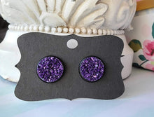 Load image into Gallery viewer, PURPLE Black Bezel Druzy Earrings
