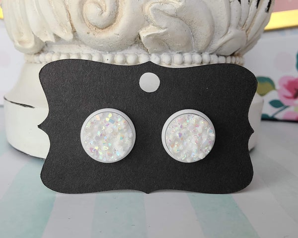 WHITE CONFETTI White Bezel Druzy Earrings